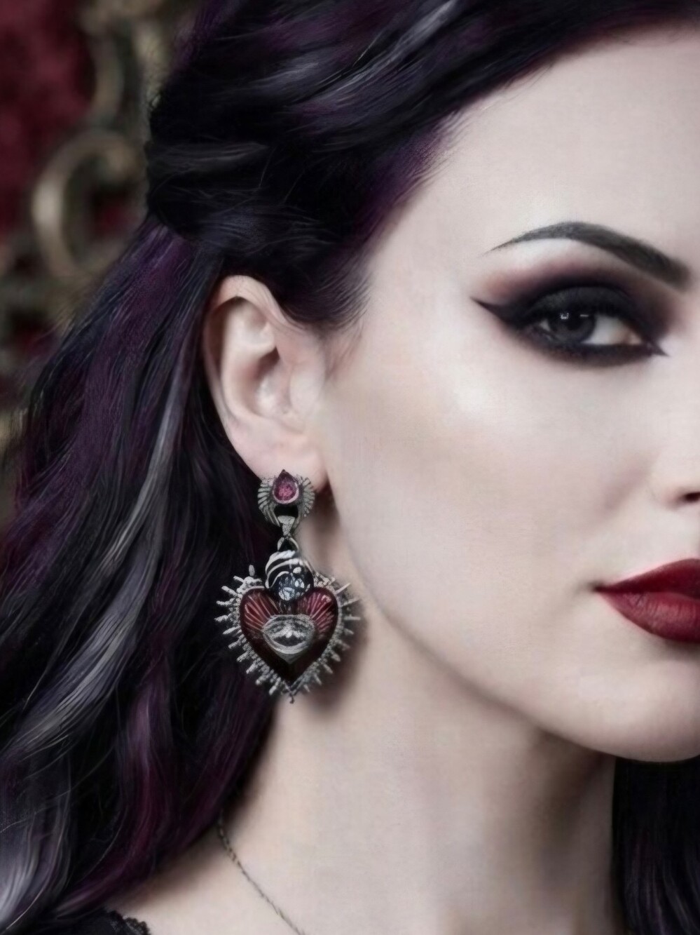 Gothic Punk‎ Love Blood Silver/Red Color Eye Rose Dangle Alloy Drop Earrings